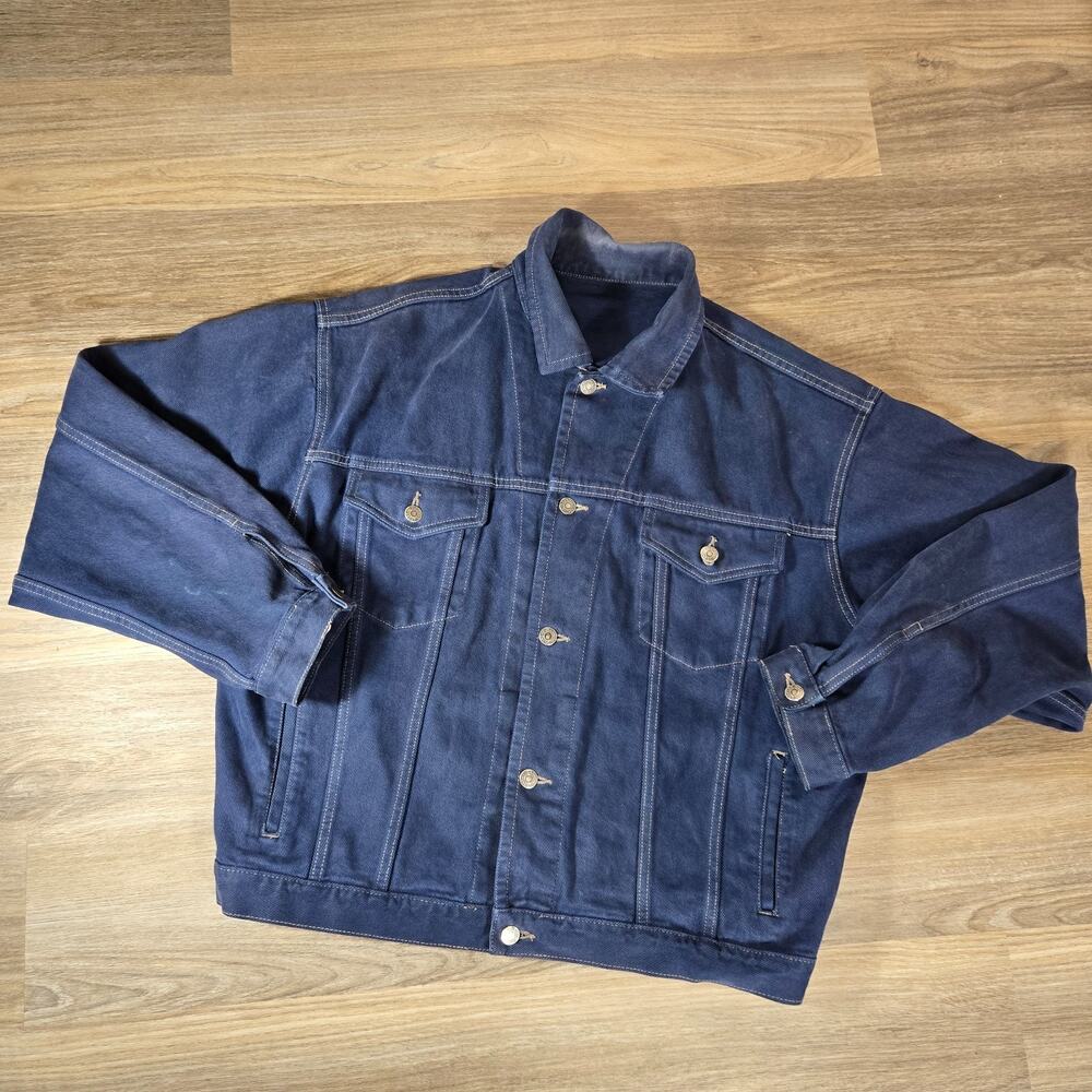 Vintage Y2K Gap Denim Trucker Jacket Mens L Blue Dark Wash 100% Cotton Jean 2000